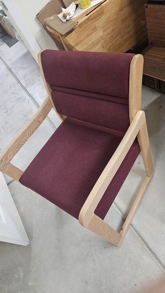 Wooden Armchair with Burgundy Cushion