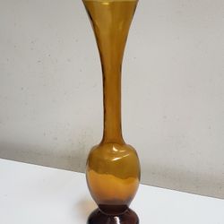 Vintage 9.75" Amber Glass Footed Bud Vase 