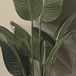 Faux Bird Of Paradise Plant In The Textured Brown Ceramic Pot H42”