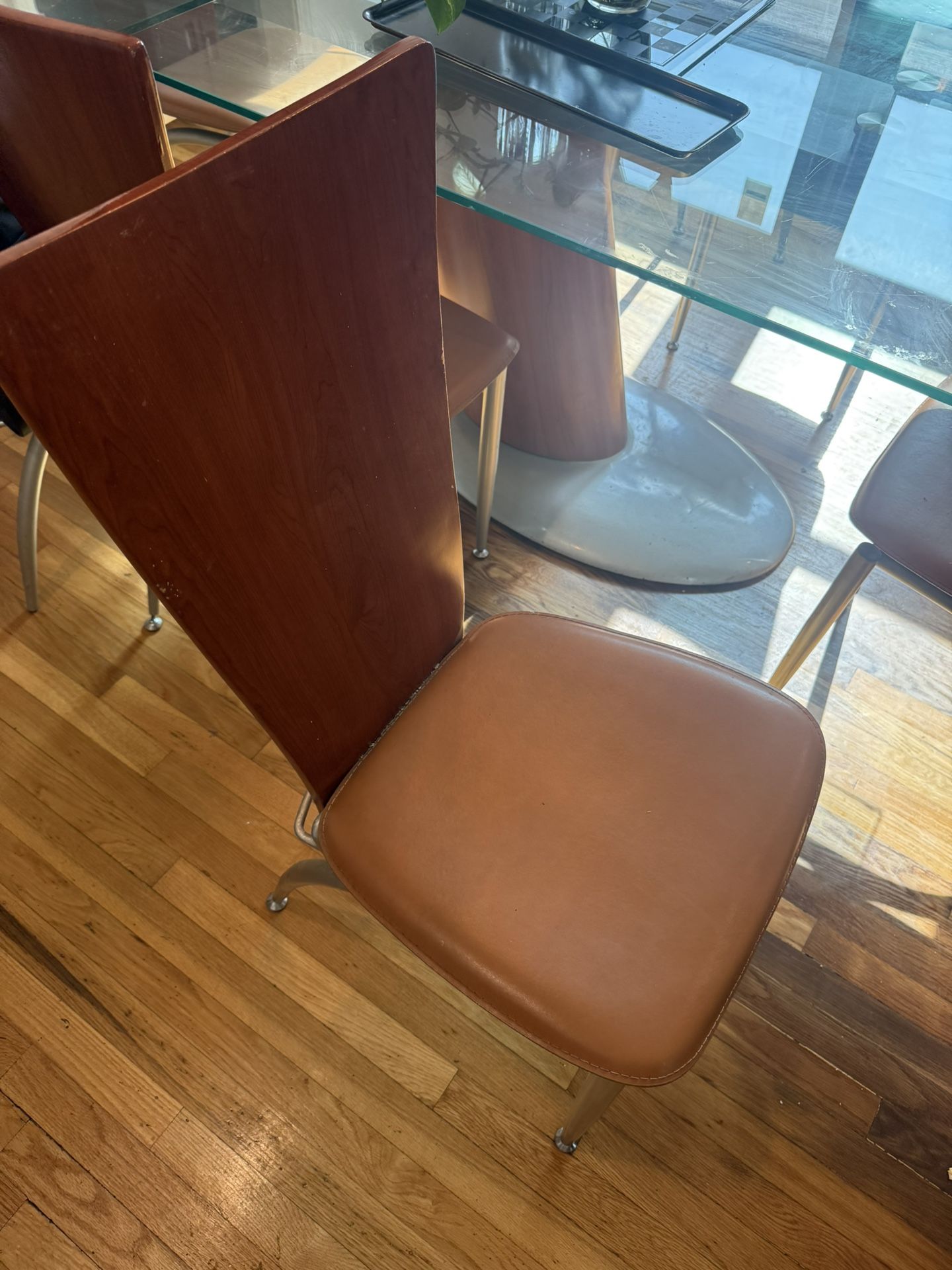 8 Leather & Wood Chairs 