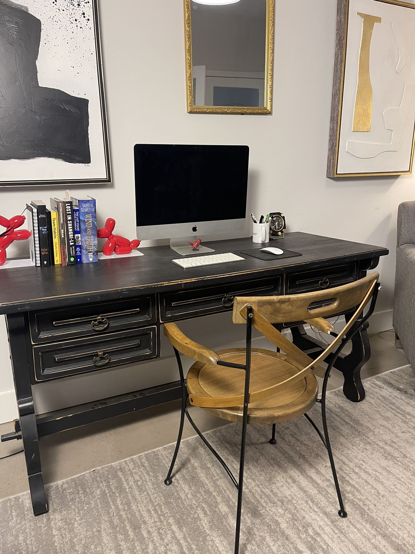 (QUALITY) Distressed Wood Desk & Chair