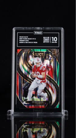 Drake Maye 2024 Panini Select RC Green Red Shock Prizm TAG 10