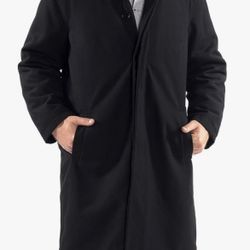 Black Mens Overcoat Trench Coat Knee Length size 2XL.   (G)