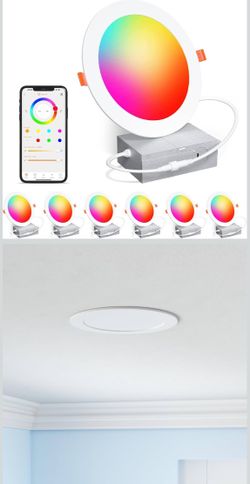 Smart Recessed Downlight 6 Inch - RGB Color Changing LED, Bluetooth Mesh, Alexa, 8-Pack
