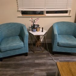2 Teal Barrel Armchairs