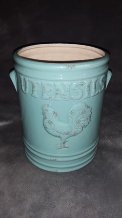 Kitchen Utensil Crock 7" tall x 5" wide Teal Color