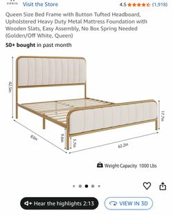 ✨ Queen Size Upholstered Bed Frame w/ Storage + Mattress✨