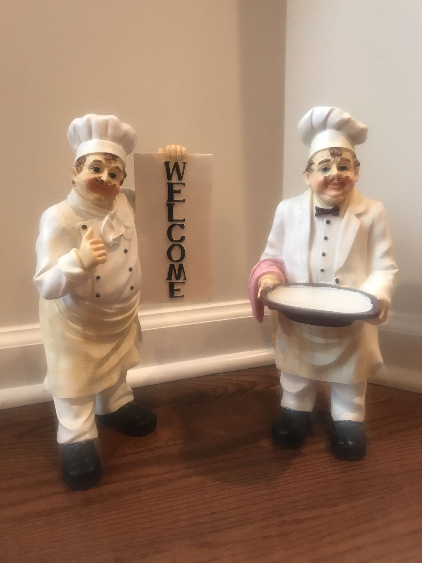 2 HAND PAINTED WOODEN CHEF FIGURINES
