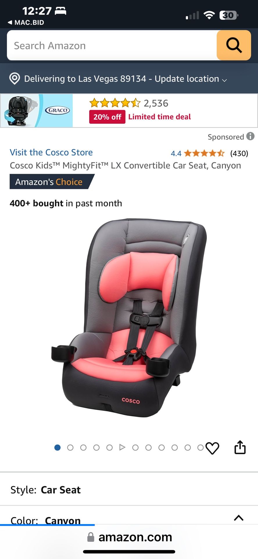 New in Box Cosco Kids™ MightyFit™ LX Convertible Car Seat, Canyon