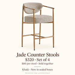 4 New Jade Counter Stools – Khaki & Gold – $320 Set