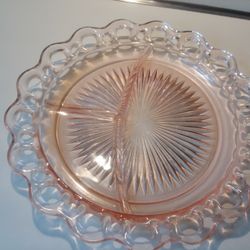 Beautiful Vintage Depression Glass Pink Grill Plate 