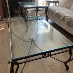 Iron And Glass Coffee Table With End Table