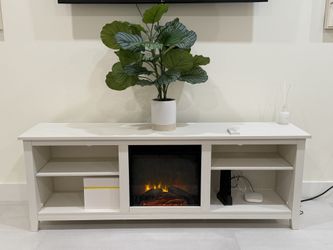 70" Electric Fireplace Insert TV Stand in Brushed White