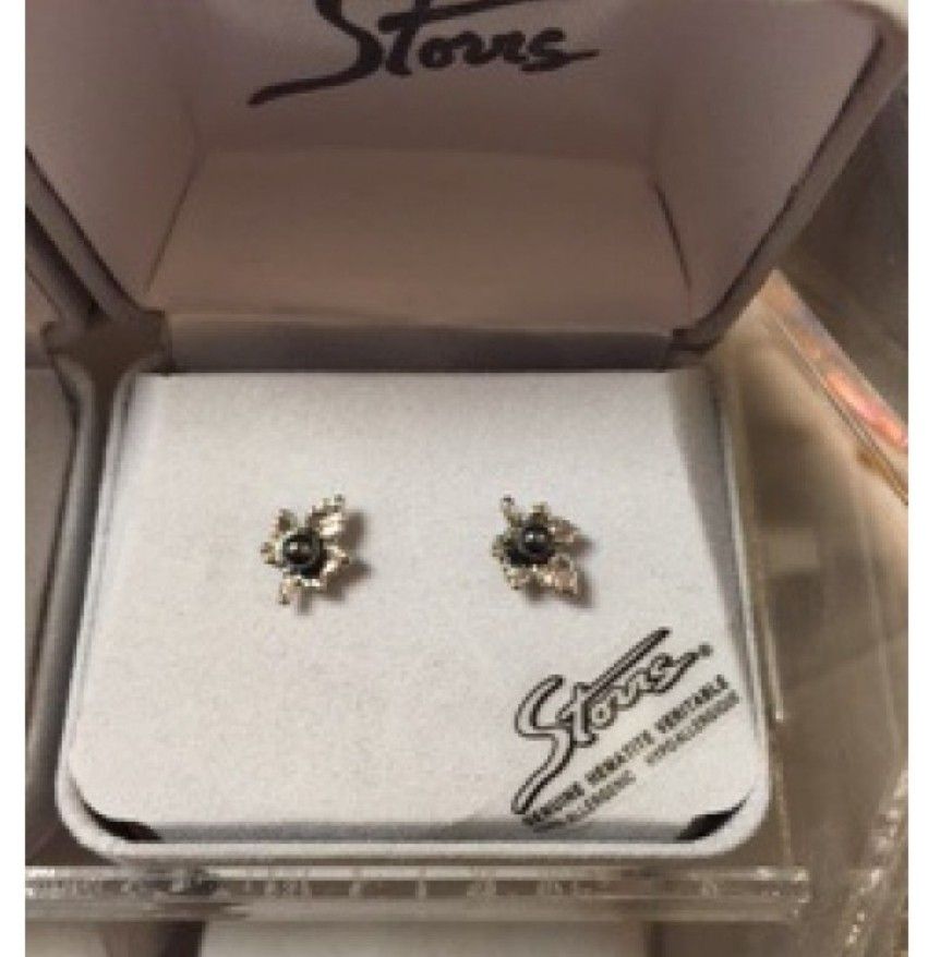 Storrs Hematite Maple Leaf Stud Earrings