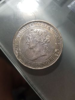 Rare Hong Kong 1867 Dollar, Rare Choice Almost Uncirculated, Original Toning