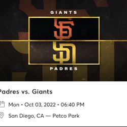 Padres Vs Giants Monday night 10/3  4 TIX With Tailgate parking