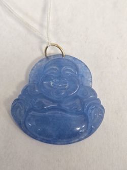 14kt Gold Blue Stone Carved Buddha Charm