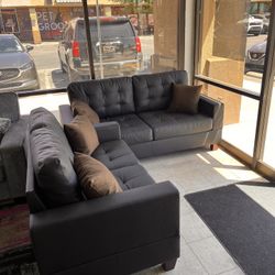 Sofa Set Black Color Imitation Leather 