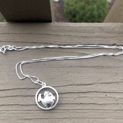 New Sterling Silver .925 Fish In A Bowl On 18” Box Chain Made In Italy