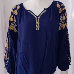 Women's Blue Embroidered Top