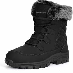 Winter Work Boots for Women Non Slip Warm Insulated Snow Boots Comfortable Faux Fur Mid Calf Safety Toe Furry Snow Shoes