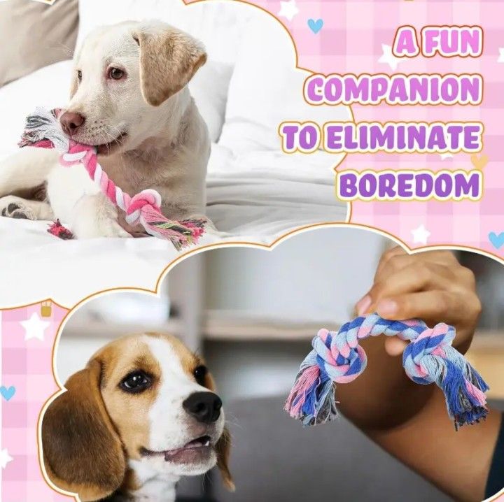 "TwistedTails Premium Dog Rope Set -4-Pack Interactive Dental Chew Toys with Double-Knot Design"