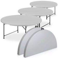5pcs 4.5Ft Round Folding Table, set of 5 Heavy Duty Commercial Event Wedding Party  Desk, for 6 to 8 Seat, Gray