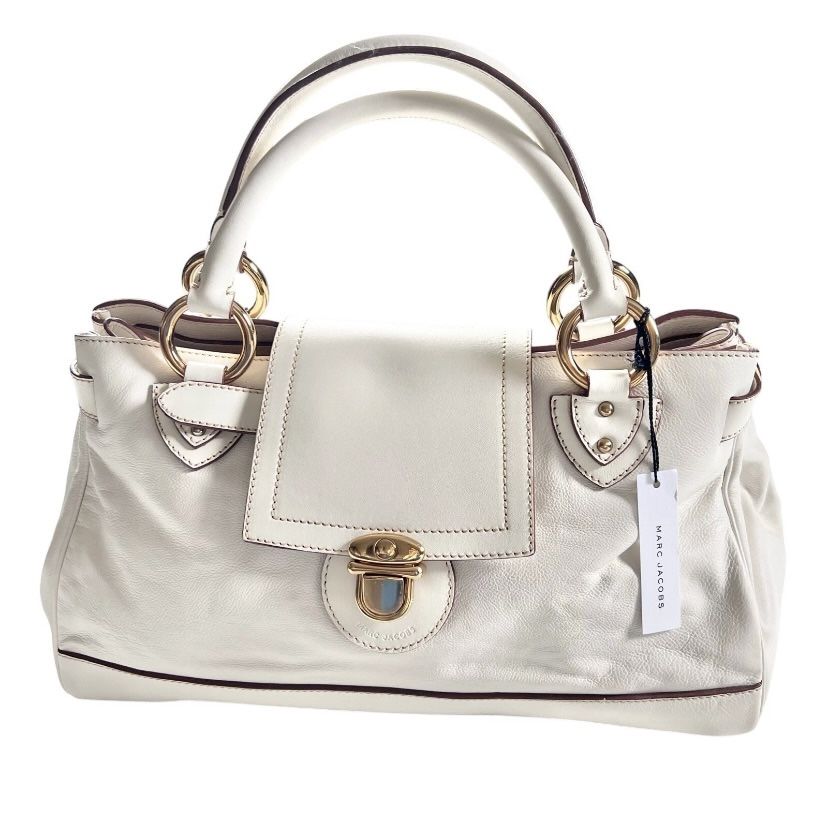 Vintage Marc Jacobs Calfskin Guinevere Satchel White Y2K Shoulder Bag Purse New