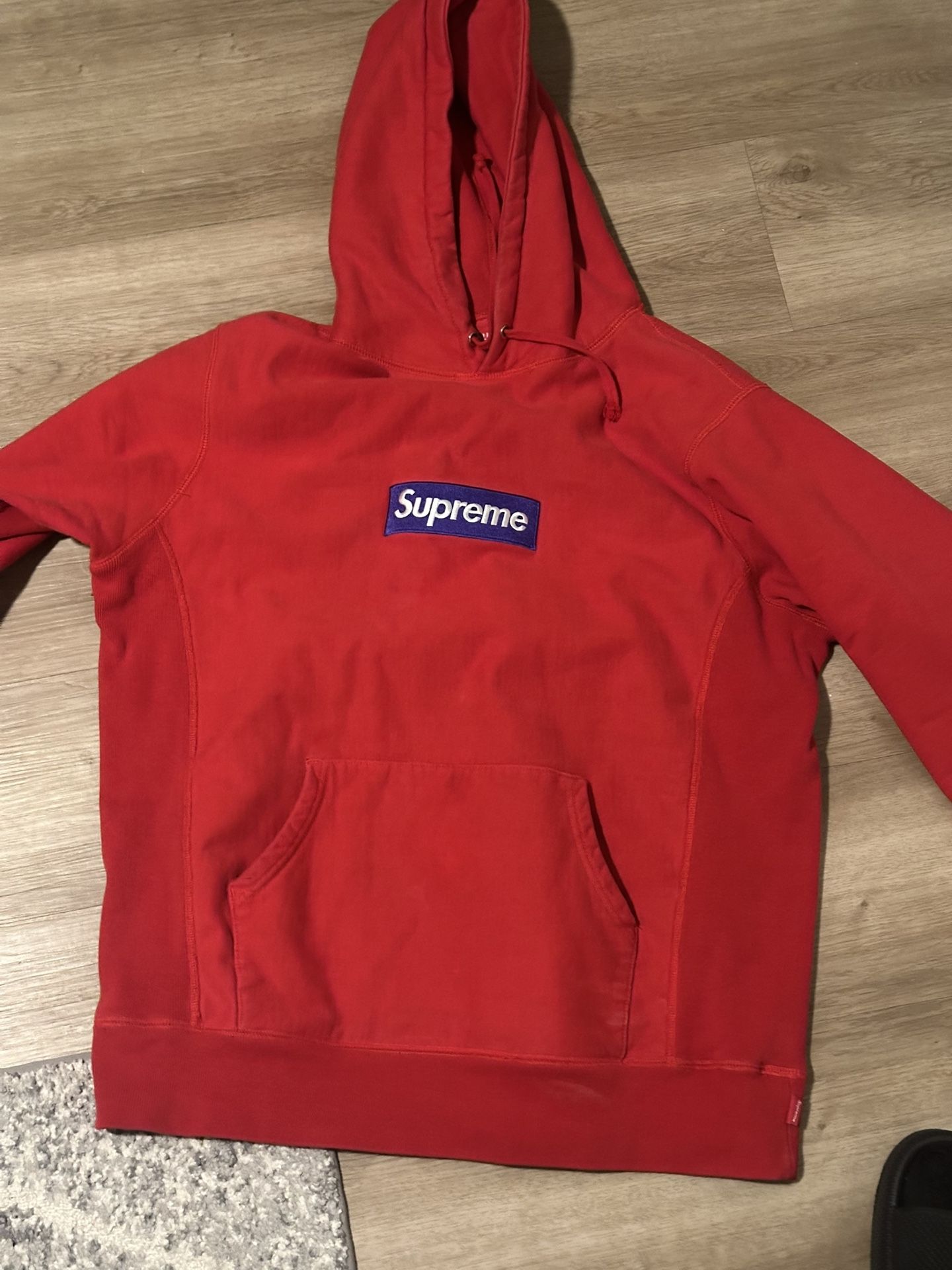 supreme hoodie with blue label