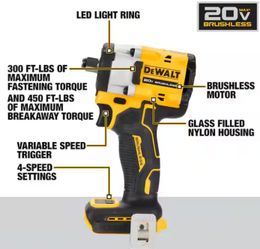 ATOMIC 20V MAX Cordless Brushless 1/2 in. Variable Speed Impact Wrench (Tool Only)