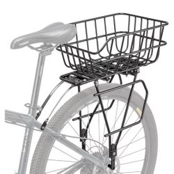 Rear Bike Rack with Basket - Bike Cargo Rack for Disc Brake/Non-Disc Brake Mount - Bicycle Pannier Rack, Touring Carrier Rack fit 26”-29” and 700c