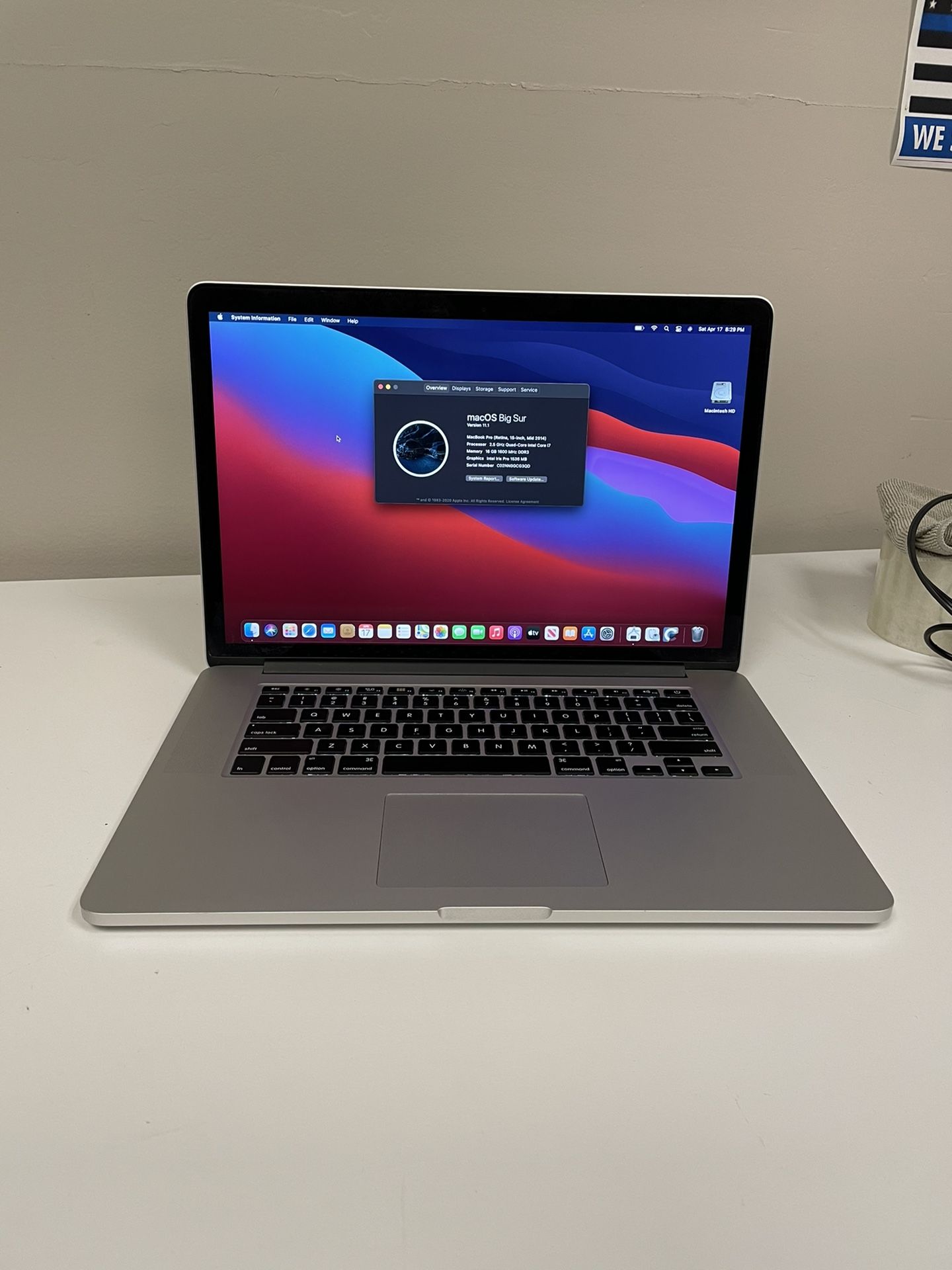Apple 15” MacBook Pro 2014 Retina Quad Core i7 16gb RAM