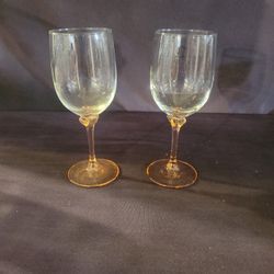 2 Luminarc Wine Glasses, Clear Crystal W/Pink Stems, Beautiful, Vintage France