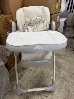Baby High Chair with Wheel, Adjustable Foldable Chair for Babies & Toddlers 8-Level Height Adjustment, Adjustable Footrest & Reclining Backrest, Folda
