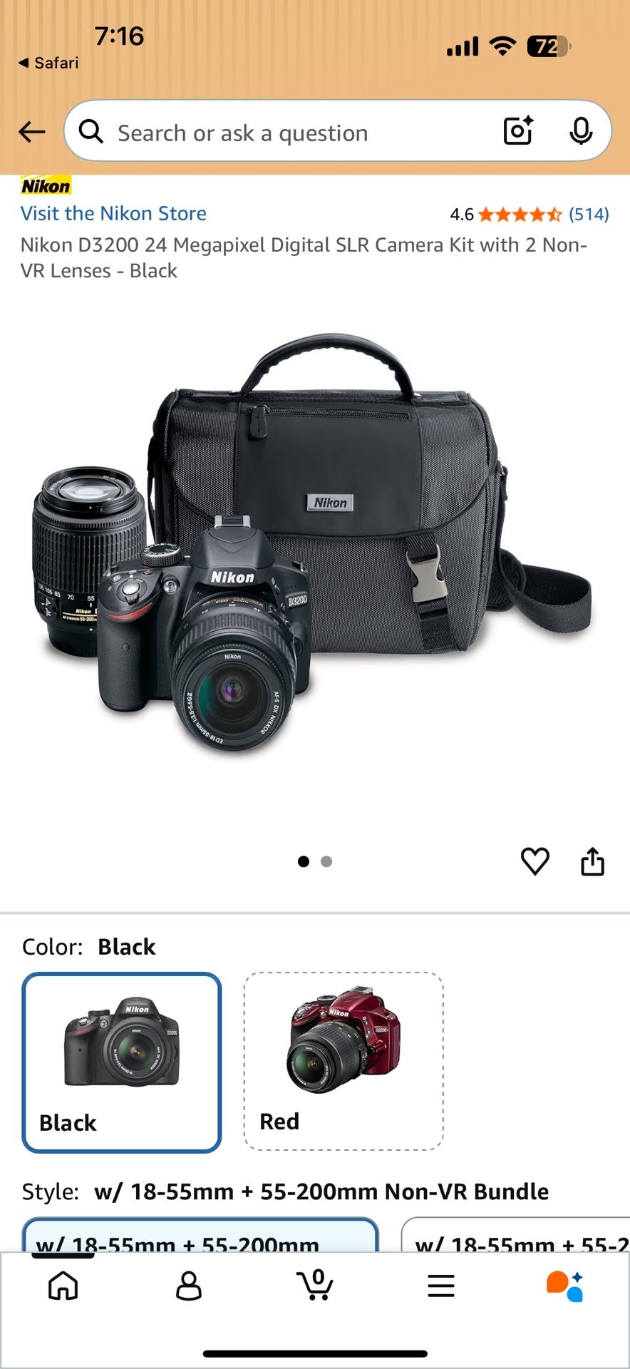 Nikon D3200 Bundle - (camera/battery/charger/2 lenses/camera bag)