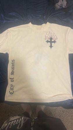 Christian shirt bedazzled flames in italic cursive letters
