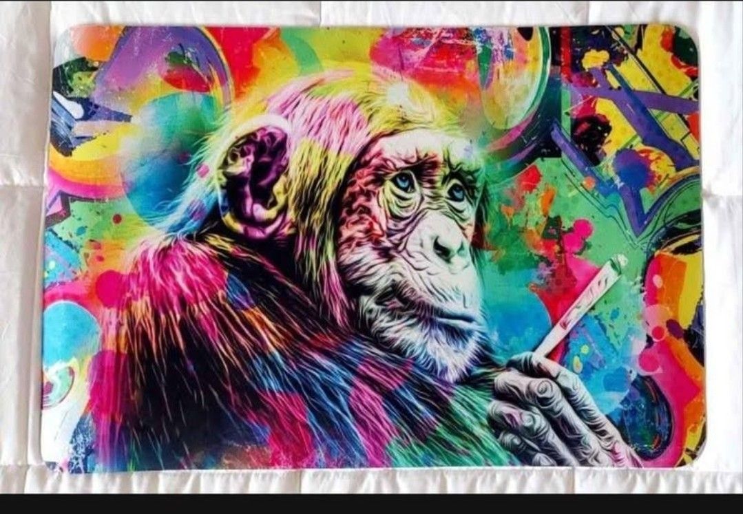 NEW! Colorful Trippy Smoking Monkey, 16 x 24 XL Gaming Mat/Mouse Pad or Bath Mat, Non-slip back