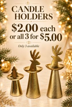 Gold Christmas Candle Holders Set of 3