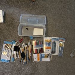 All of these art supplies for $75. Some retouching brushes, all types of paint brushes and so forth.