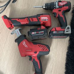 Milwaukee Drill brushless 18 V , Hexsaw ,Multi Tool ,Grinder, 2 Batteries M18 5.0 , M18  2.0