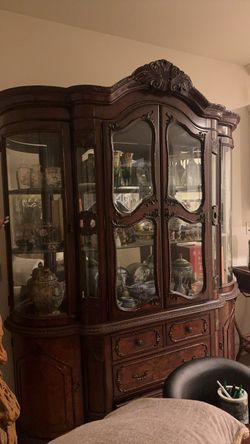 Large Dark Wood Cabinet with Glass Doors