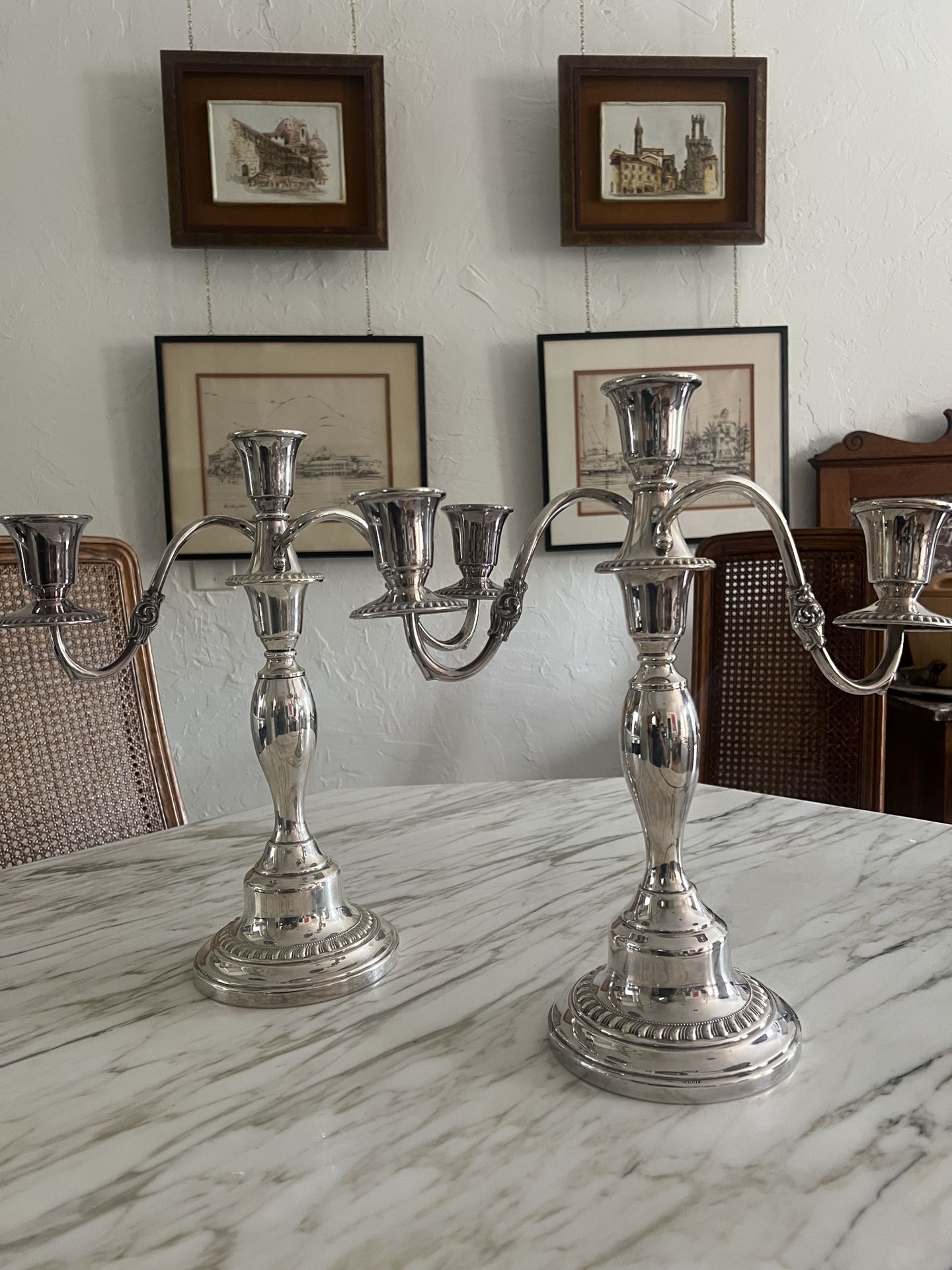 2 Weighted Silver 3 Light Candelabra, 3 Arm Candelabra