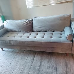 One Piece Mid Century Gray Sofa Couch-DELIVERY AVAILABLE !!