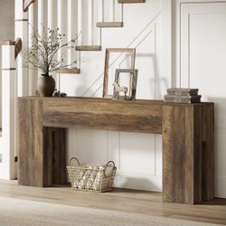 New assembled 71-Inch Long Console Table for Entryway, Farmhouse Sofa Console Behind Couch, Entry Table for Hallway, Foyer, Living Room, Brown