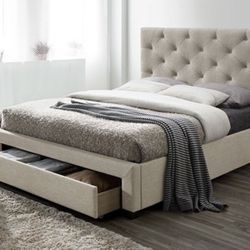 Eastern King Beige Storage Bed Frame Brand New In Box 