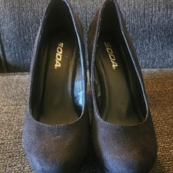 Ladies Women's Black Soda Wedges Heels Sz 8