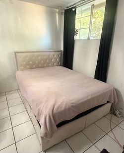 Size full cream color led bed with storage
