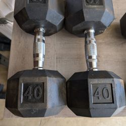 Pair 40# Rubber Hex Dumbbells