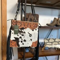 New Western Myra Bag Hand-Tooled floral Leather Cowhide Fringe crossbody purse