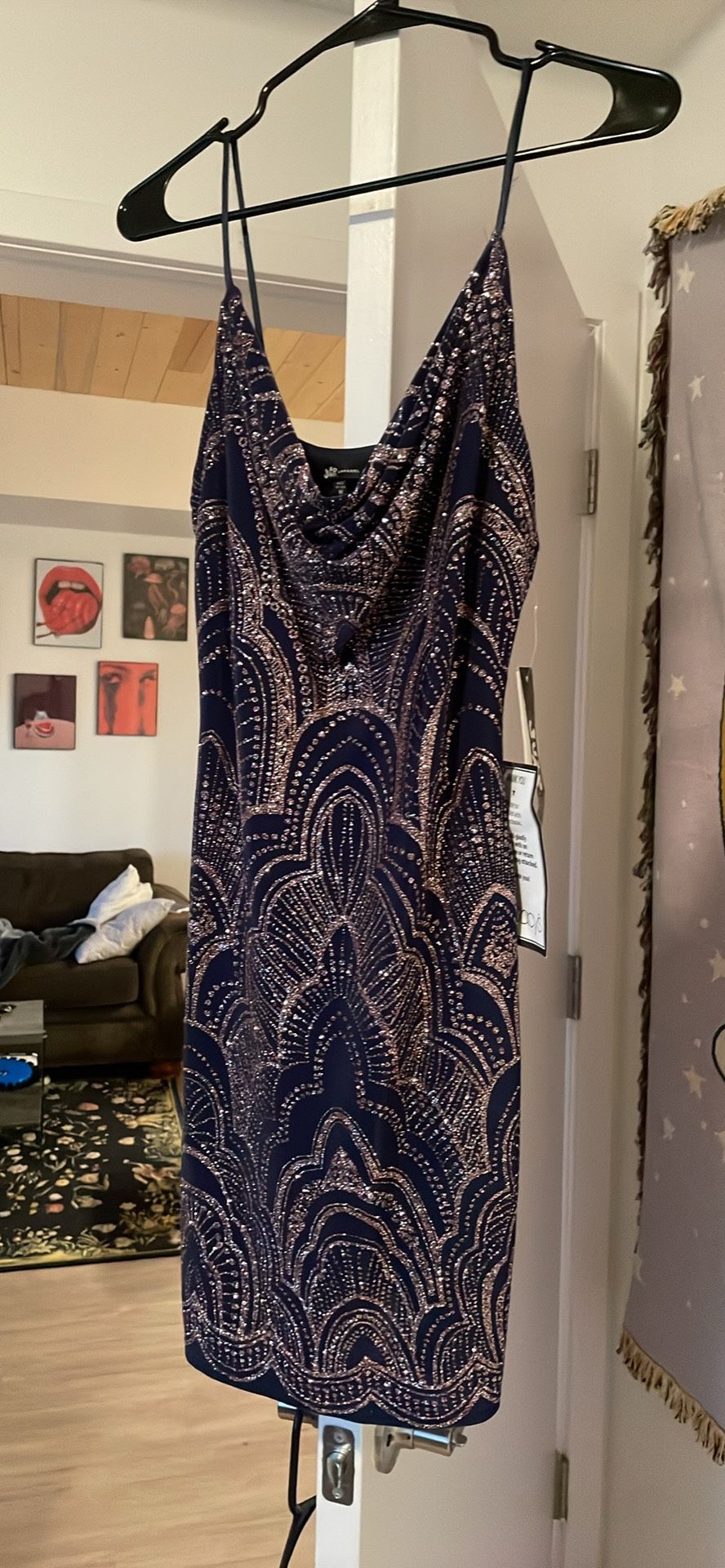 Dark Blue Sparkly Prom Dress Size M